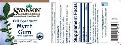 Photo of the Swanson Premium Brand Full Spectrum Myrrh Gum 600 mg label