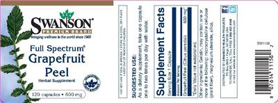 Photo of the Swanson Premium Brand Full Spectrum Grapefruit Peel 600 mg label