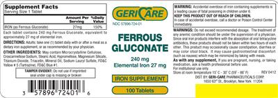 Photo of the Geri-Care Ferrous Gluconate label