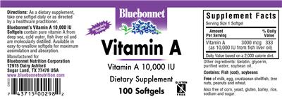 Photo of the Bluebonnet Vitamin A label