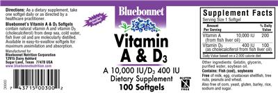 Photo of the Bluebonnet Vitamin A & D3 label