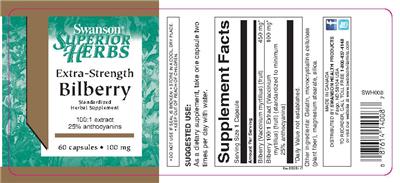 Photo of the Swanson Superior Herbs Extra-Strength Bilberry 100 mg label