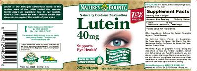 Photo of the Nature's Bounty Lutein 40 mg label
