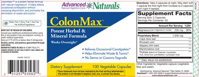 Photo of the Advanced Naturals ColonMax label