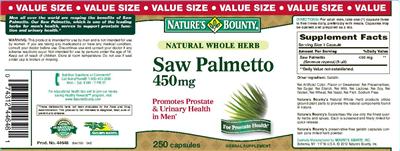 Photo of the Nature's Bounty Saw Palmetto 450 mg label