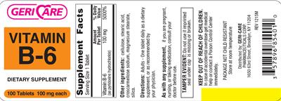 Photo of the Geri-Care Vitamin B-6 100 mg label