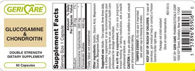 Photo of the Geri-Care Glucosamine & Chondroitin label