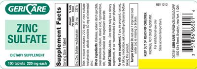 Photo of the Geri-Care Zinc Sulfate label