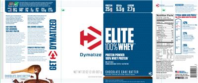 Photo of the Dymatize Elite 100% Whey Chocolate Cake Batter label