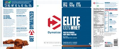 Photo of the Dymatize Elite 100% Whey Chocolate Fudge label
