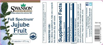 Photo of the Swanson Premium Brand Full Spectrum Jujube Fruit 675 mg label