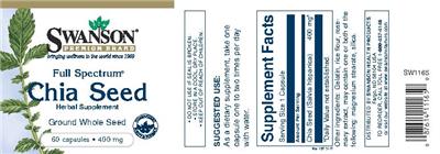 Photo of the Swanson Premium Brand Full Spectrum Chia Seed 400 mg label