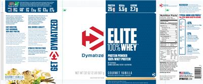 Photo of the Dymatize Elite 100% Whey Gourmet Vanilla label