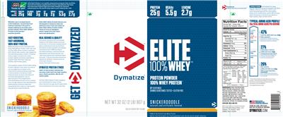 Photo of the Dymatize Elite 100% Whey Snickerdoodle label