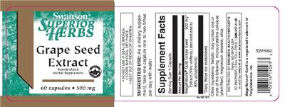 Photo of the Swanson Superior Herbs Grape Seed Extract 500 mg label