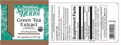 Photo of the Swanson Superior Herbs Green Tea Extract label