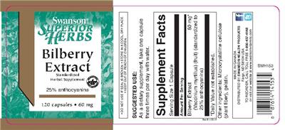 Photo of the Swanson Superior Herbs Bilberry Extract 60 mg label