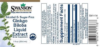 Photo of the Swanson Premium Brand Ginkgo biloba Liquid Extract Alcohol & Sugar-Free label
