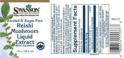 Photo of the Swanson Premium Brand Reishi Mushroom Liquid Extract Alcohol & Sugar-Free label
