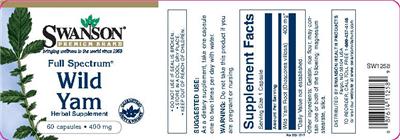 Photo of the Swanson Premium Brand Full Spectrum Wild Yam 400 mg label
