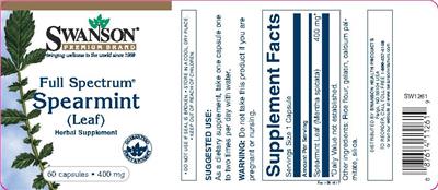 Photo of the Swanson Premium Brand Full Spectrum Spearmint (Leaf) 400 mg label