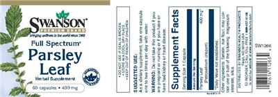 Photo of the Swanson Premium Brand Full Spectrum Parsley Leaf 400 mg label