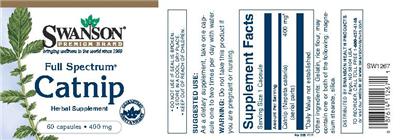 Photo of the Swanson Premium Brand Full Spectrum Catnip 400 mg label