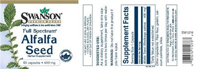 Photo of the Swanson Premium Brand Full Spectrum Alfalfa Seed 400 mg label