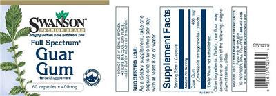 Photo of the Swanson Premium Brand Full Spectrum Guar Gum 400 mg label