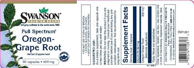Photo of the Swanson Premium Brand Full Spectrum Oregon-Grape Root 400 mg label