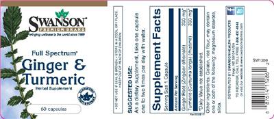 Photo of the Swanson Premium Brand Full Spectrum Ginger & Turmeric label
