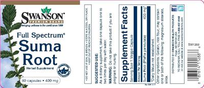 Photo of the Swanson Premium Brand Full Spectrum Suma Root 400 mg label