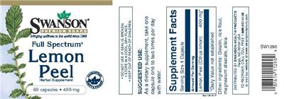 Photo of the Swanson Premium Brand Full Spectrum Lemon Peel 400 mg label