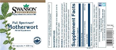 Photo of the Swanson Premium Brand Full Spectrum Motherwort 400 mg label