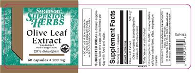 Photo of the Swanson Superior Herbs Olive Leaf Extract 500 mg label