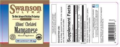 Photo of the Swanson Ultra Albion Chelated Manganese 40 mg label