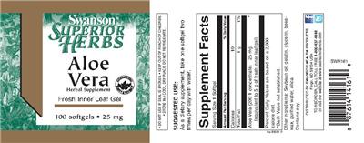 Photo of the Swanson Superior Herbs Aloe Vera 25 mg label