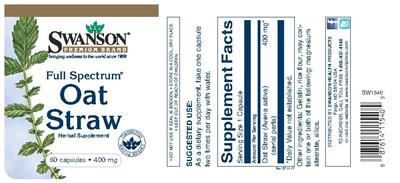 Photo of the Swanson Premium Brand Full Spectrum Oat Straw 400 mg label