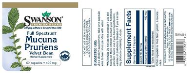 Photo of the Swanson Premium Brand Full Spectrum Mucuna Pruriens 400 mg label