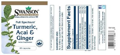 Photo of the Swanson Premium Brand Full Spectrum Turmeric, Acai & Ginger label