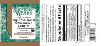 Photo of the Swanson Superior Herbs Triple Mushroom Standardized Complex label