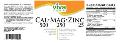 Photo of the Viva Vitamins Cal 500-Mag 250-Zinc 25 label