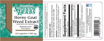 Photo of the Swanson Superior Herbs Horny Goat Weed Extract 500 mg label