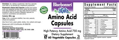 Photo of the Bluebonnet Amino Acid Capsules label