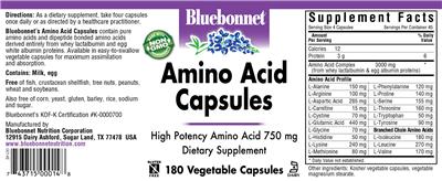 Photo of the Bluebonnet Amino Acid Capsules label