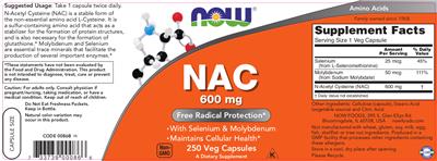Photo of the NOW NAC 600 mg label