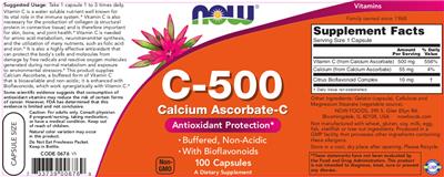 Photo of the NOW C-500 Calcium Ascorbate-C label