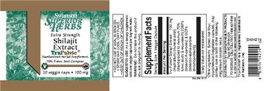 Photo of the Swanson Superior Herbs Extra Strength Shilajit Extract 100 mg label
