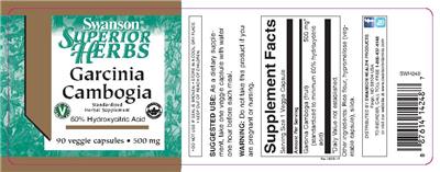 Photo of the Swanson Superior Herbs Garcinia Cambogia 500 mg label