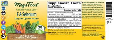 Photo of the MegaFood E & Selenium label